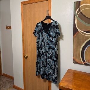 Croft & Barrow Size 1X Multi-Color w/Paisley Print Cap Sleeve Mid-Calf Dress